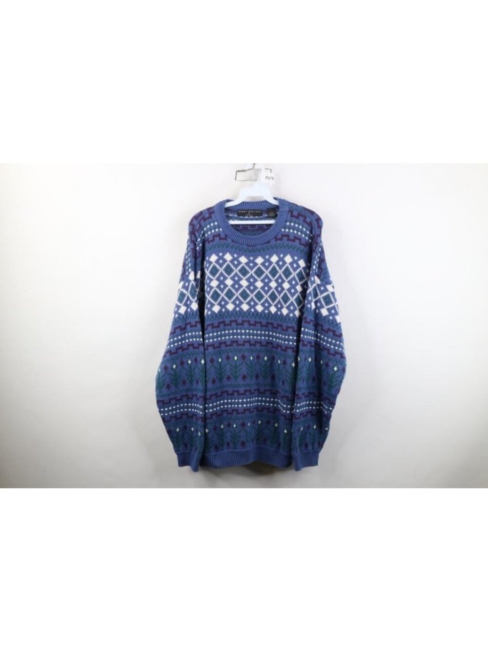 Vtg 90s Streetwear Mens Large Heavy Cotton Knit Fair Isle Crewneck Sweater USA